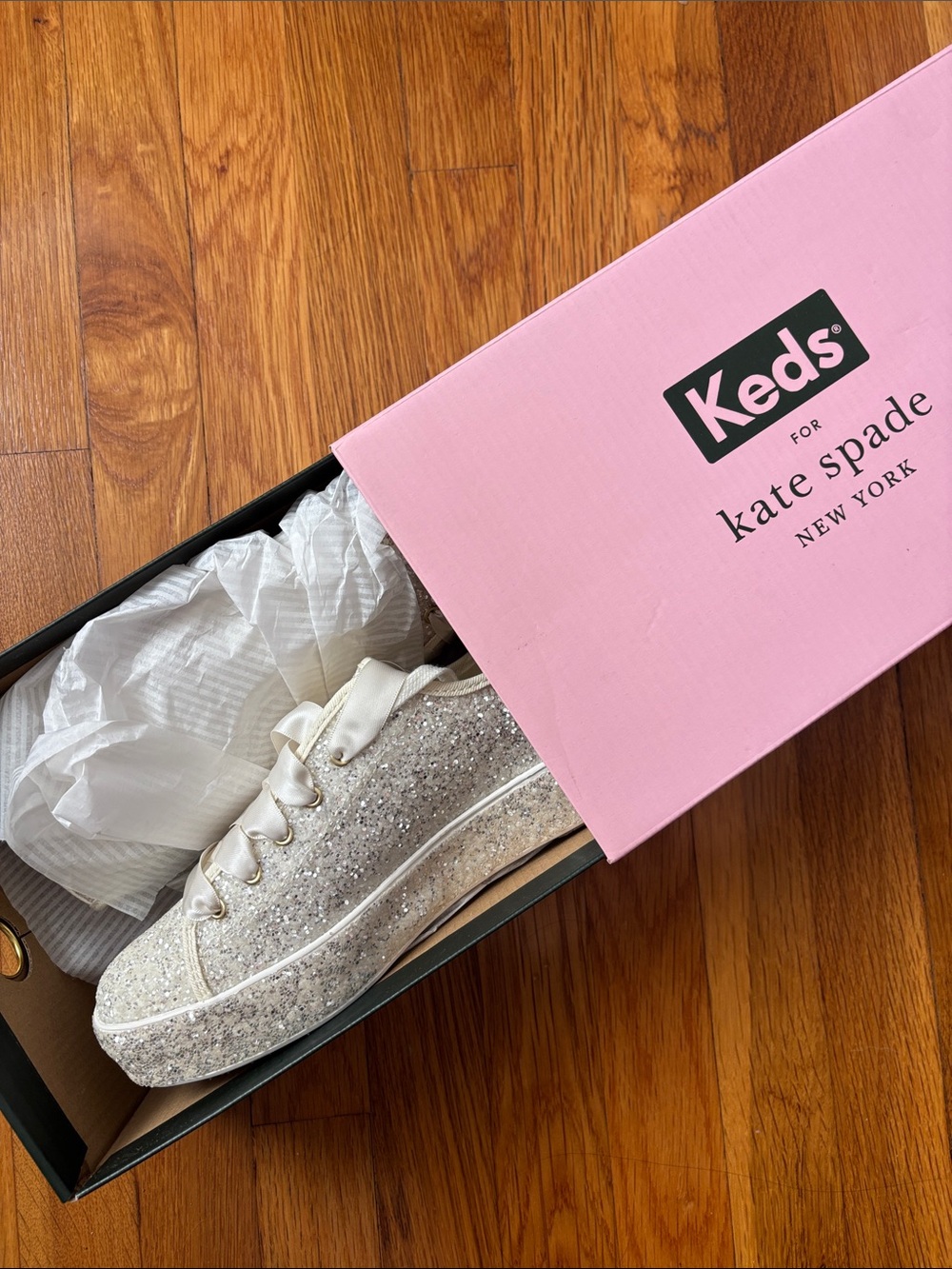 Keds X Kate Spade New York Bridal Glitter Platform Sneakers Triple Kick size 6.5